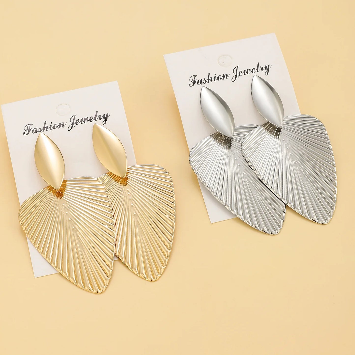 Pendientes grandes con colgante de hoja texturizada de Metal avanzado para mujer, joyerÃa de fiesta de moda exagerada, pendiente de gota geométrico de Color dorado