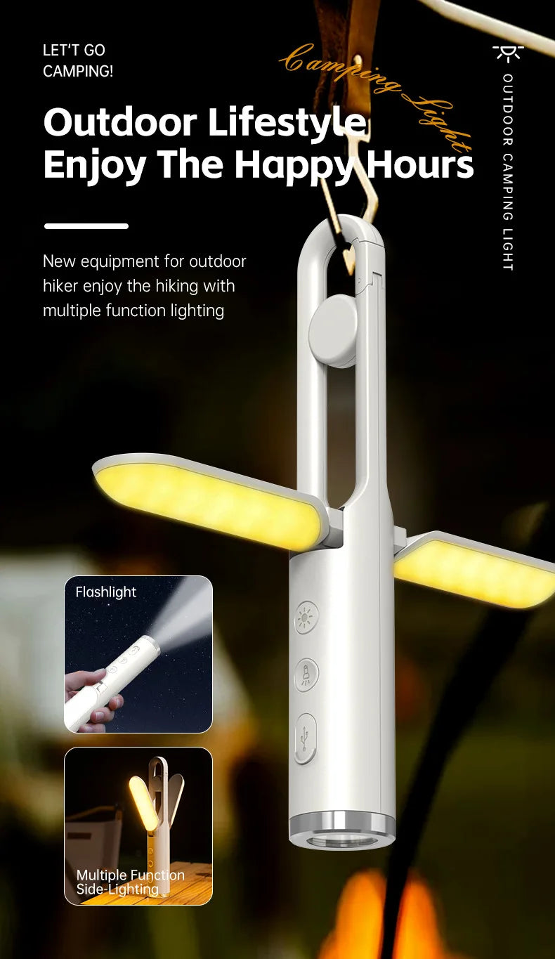 Linterna de Camping UltraBrillante con Linterna y Modo SOS - Plegable, Carga Tipo-C, Impermeable IP53 para Senderismo/Reparaciones de Emergencia