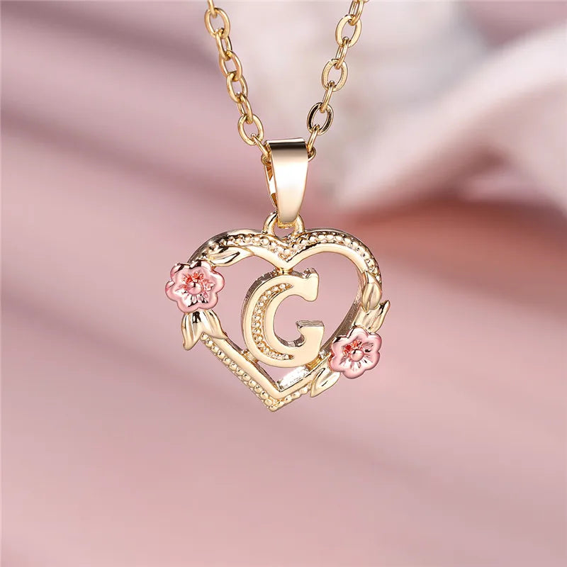 Collar con colgante de flor y letra de A-Z para mujer, Color oro amarillo, joyerÃa de boda, regalo para mujer