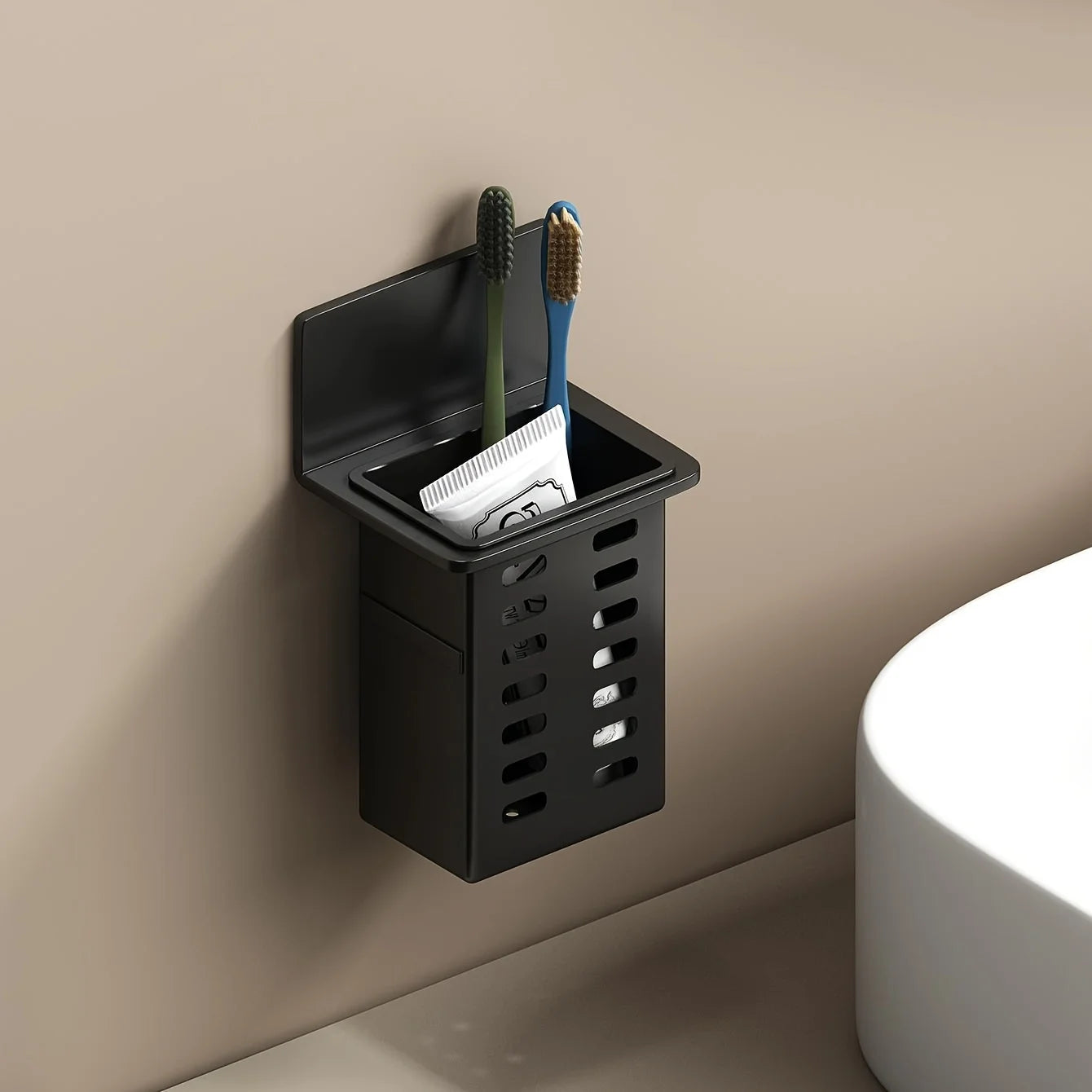 1 soporte funcional para cepillos de dientes para baño, estante de almacenamiento para cepillos de dientes montado en la pared, estante de almacenamiento para el baño