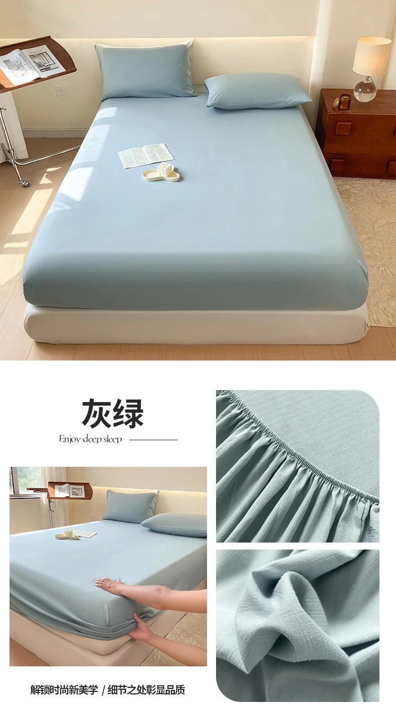 Sábana bajera de algodón lavada con funda de almohada, bandas elásticas, Funda de colchón ajustable antideslizante para cama doble King y Queen