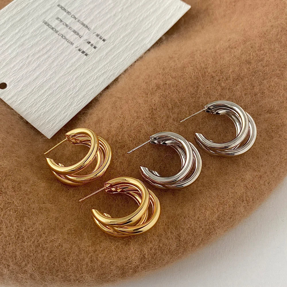 Pendientes de aro gruesos de Metal liso de acero inoxidable para mujer, aros redondos a la moda, pendientes llamativos, joyerÃa de moda 2024