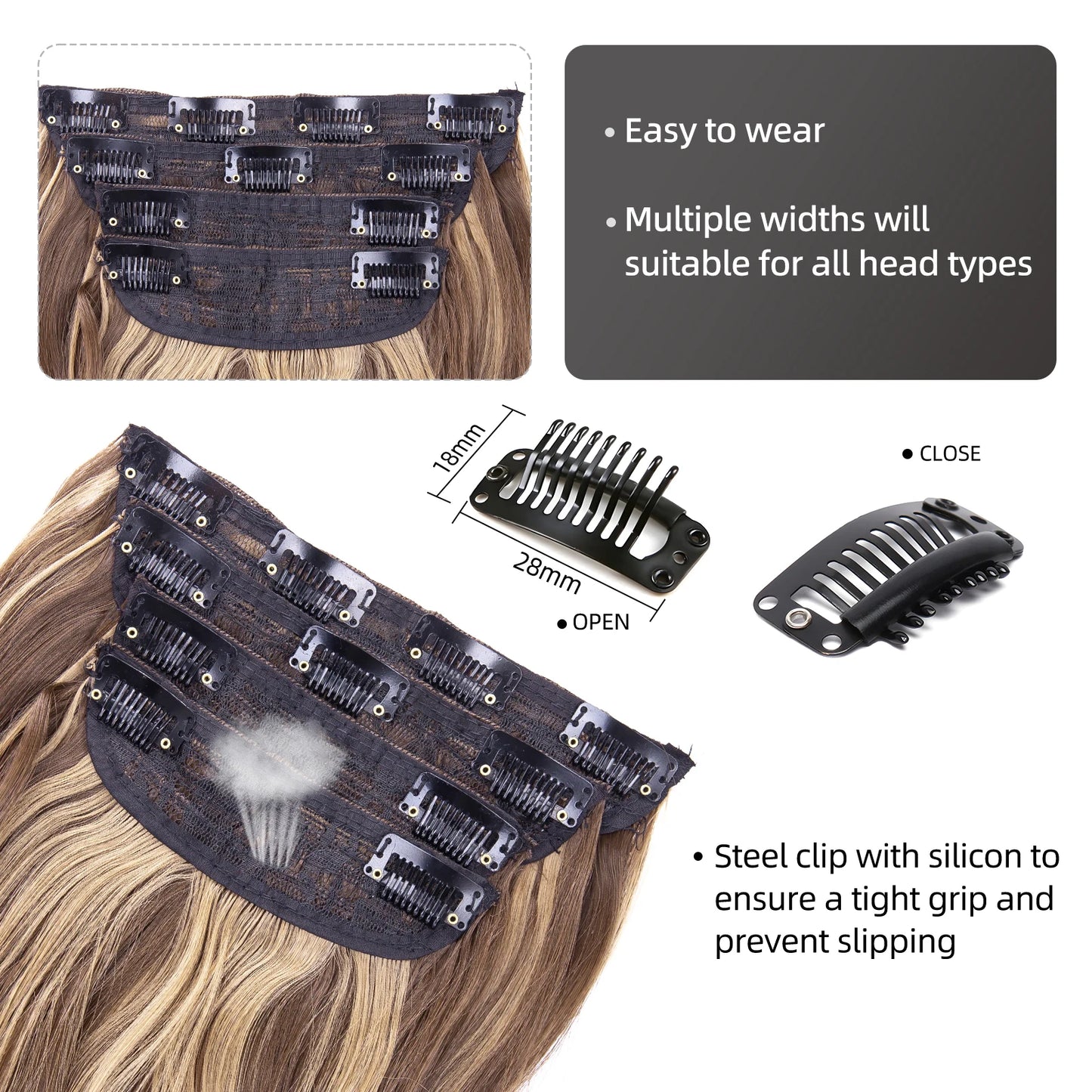 4 unids/set 20 pulgadas Clip de pelo sintético en postizos gruesos y largos ondulados para mujeres extensiones de cabello sintético de cabeza completa postizos ombré