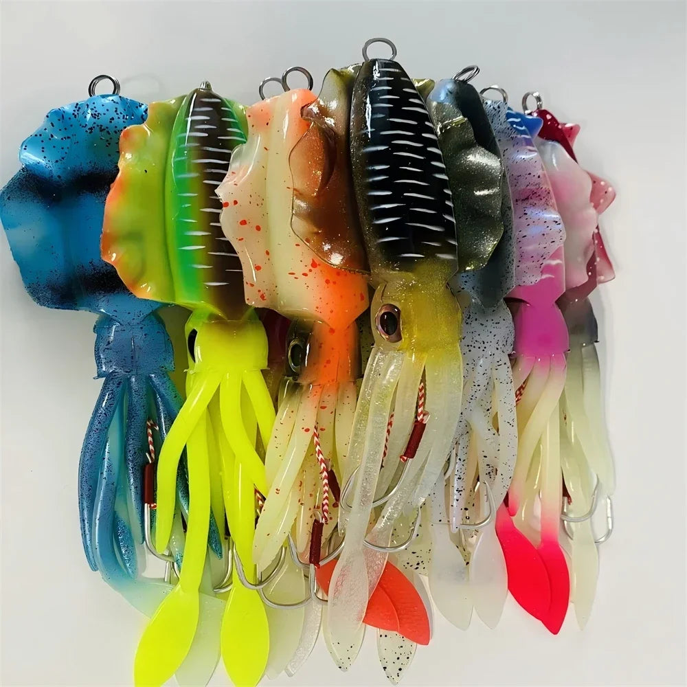 ZUKIBO-cebo de calamar suave para pesca, señuelo de pesca con curricán, plantillas con cabeza de pulpo, plantilla de calamar UV luminosa de 60g para pesca en barcos de aguas profundas, cebo Wobblers