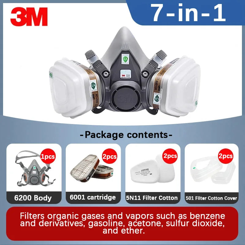 Máscara de Gas 3M 6200, caja de filtro de polvo de pintura en aerosol, máscara quÃÂmica, protección de Gas orgánico, filtro Industrial, máscara de algodón