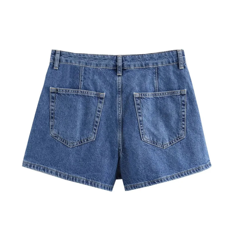 TRAF-Camiseta vaquera azul para mujer, camisa recortada de manga corta, Tops cortos de verano para mujer, ropa de calle Y2k, blusa elegante para mujer