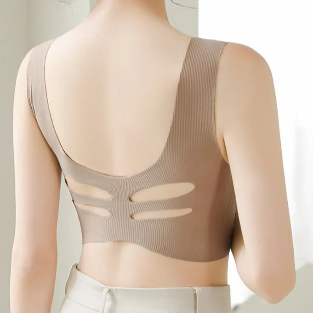 Sujetador inalámbrico de talla grande con escote en V profundo, ropa interior ajustada a prueba de golpes, lencería push-up, sujetador sin costuras antiflacidez para correr