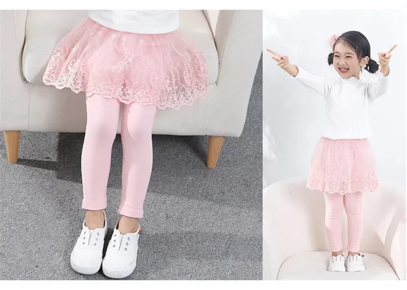 Nuevas mallas para niñas, falda de princesa de encaje, pantalones, falda ajustada para primavera y otoño, pantalones para niños de 2 a 7 años, ropa para niños