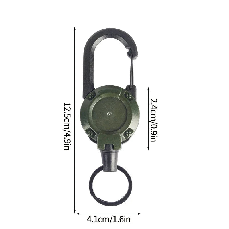 Hebilla retráctil automática táctica de alambre de acero, suministros de acampada, llavero elástico antirrobo, mosquetón, cuerda con hebilla, 1 ud.