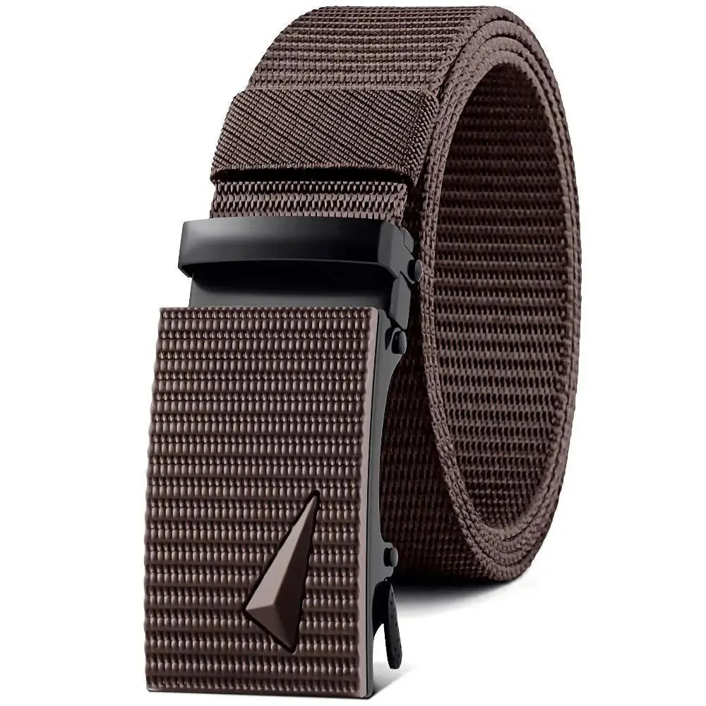 Cinturón para hombre con hebilla de Metal automática, correas de nailon de imitación, cinturón de trabajo al aire libre, hebilla automática sin dientes, cinturón de lona deportivo informal