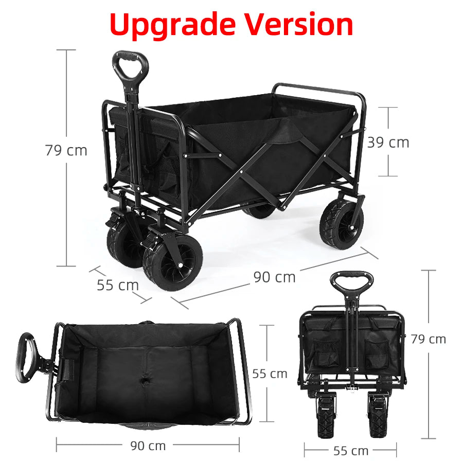 Carro de playa plegable, carro plegable de gran capacidad, carro plegable para exteriores, carrito portátil para acampar en el jardín