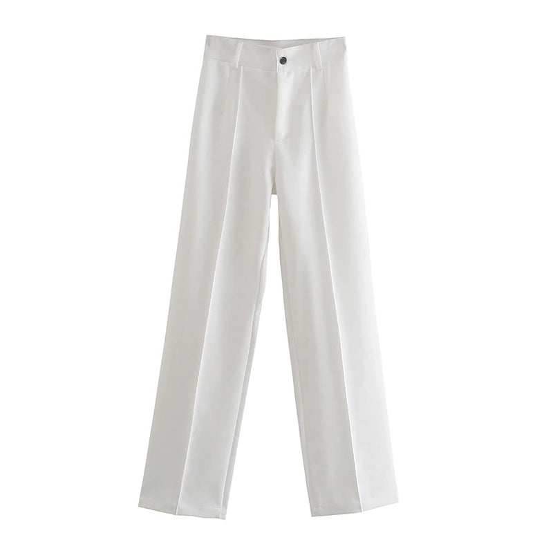 TRZA, pantalones rectos elegantes a la moda para oficina para Mujer, pantalones Vintage de cintura alta con cremallera, pantalones para Mujer