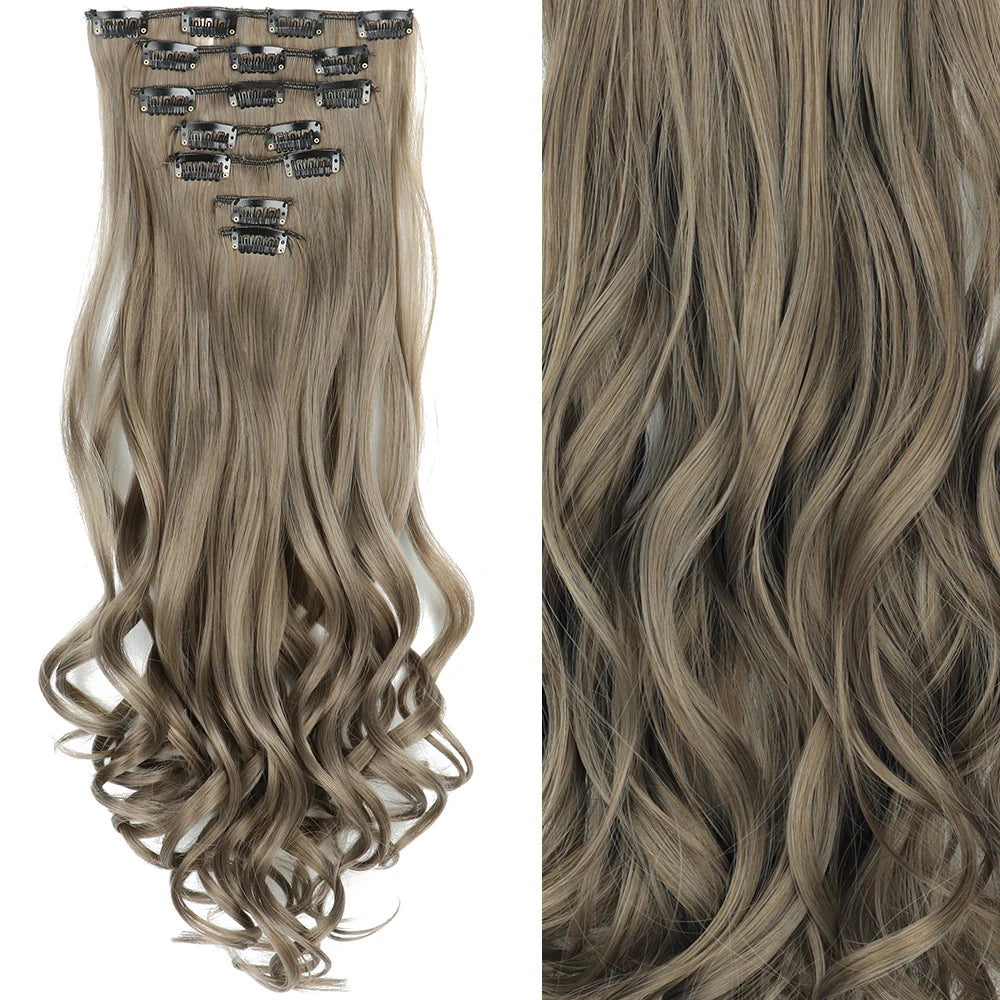 7 unids/set 16 Clips extensión de cabello negro largo liso pelo Natural Ombre peluca fibra resistente al calor para peinado de mujer