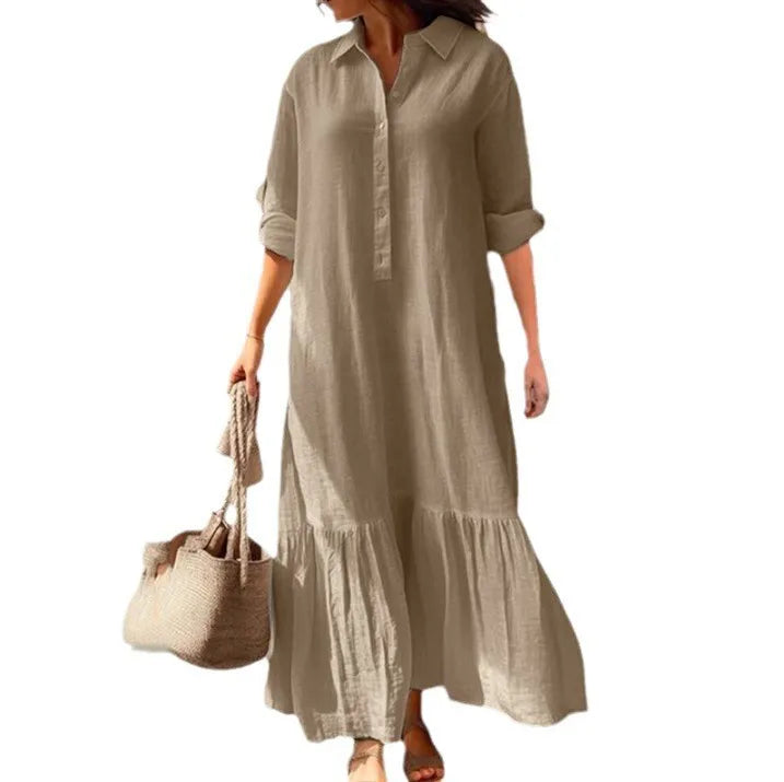 Vestido informal de manga larga para mujer, vestido de oficina para mujer, moda Primavera Verano, vestido camisero liso elegante, vestidos para mujer 2024