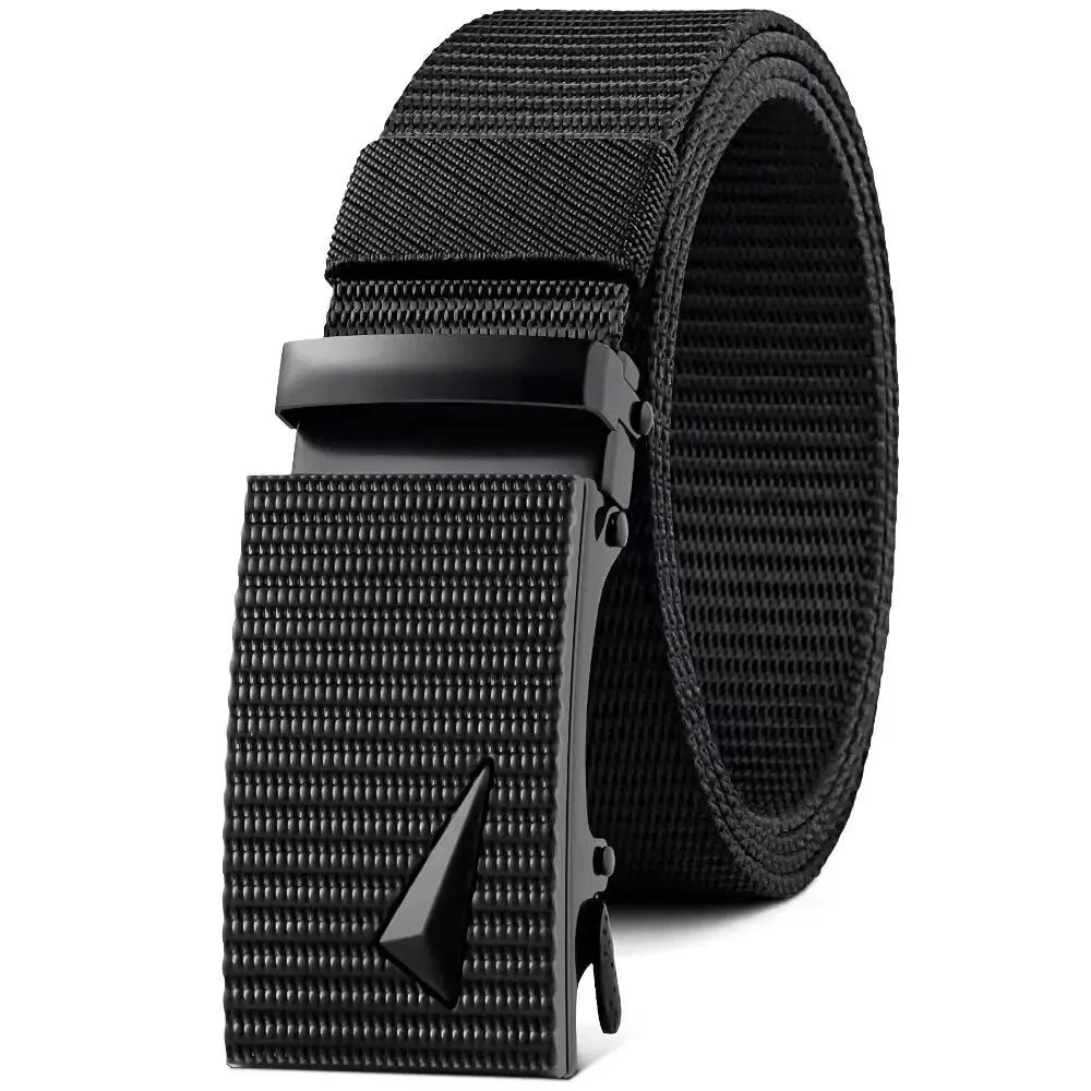 Cinturón para hombre con hebilla de Metal automática, correas de nailon de imitación, cinturón de trabajo al aire libre, hebilla automática sin dientes, cinturón de lona deportivo informal