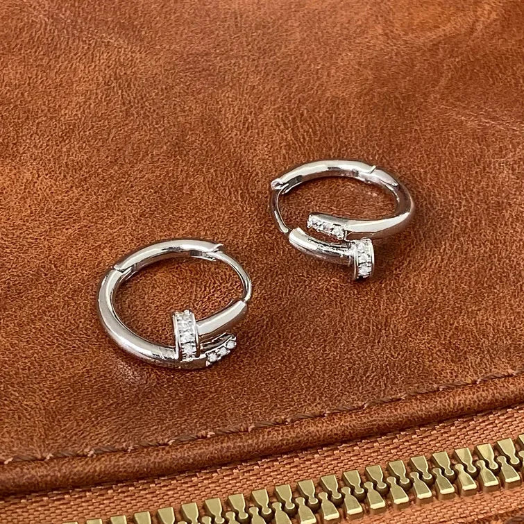 Pendientes redondos de aro para mujer, Plata de Ley 925 auténtica con circonita, joyería fina minimalista de moda, accesorios de herramientas brillantes