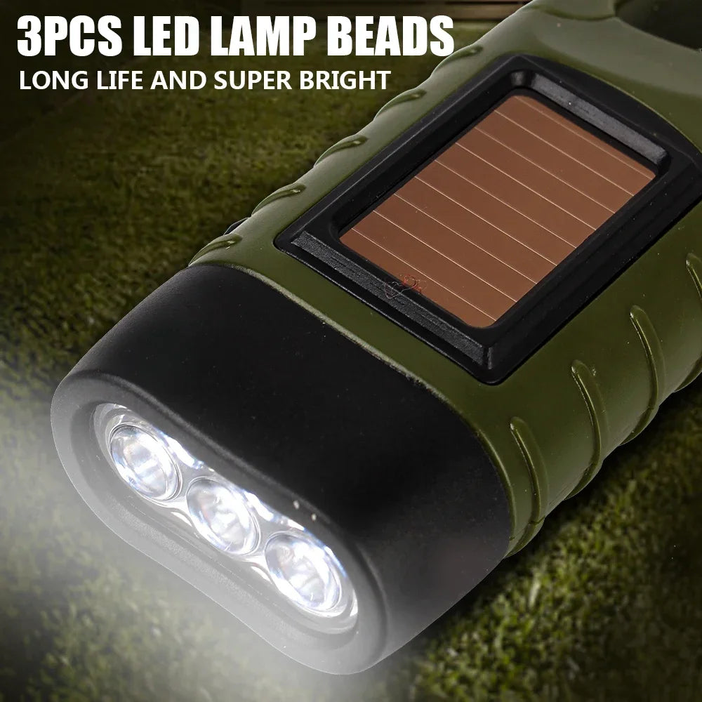Linterna LED con manivela, equipo de supervivencia con energía Solar, antorcha autoalimentada, linternas de emergencia para senderismo, Camping, correr