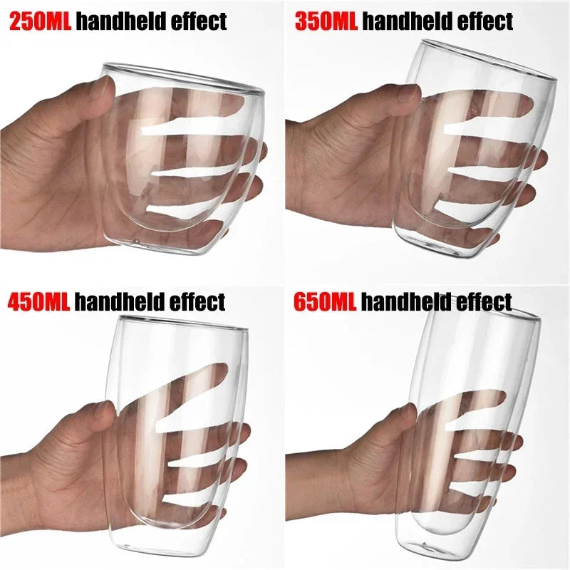 1-6 uds 80-450ML resistente al calor taza de cristal de té de doble pared cerveza café hecho a mano creativo bebida fría juego de vajilla transparente
