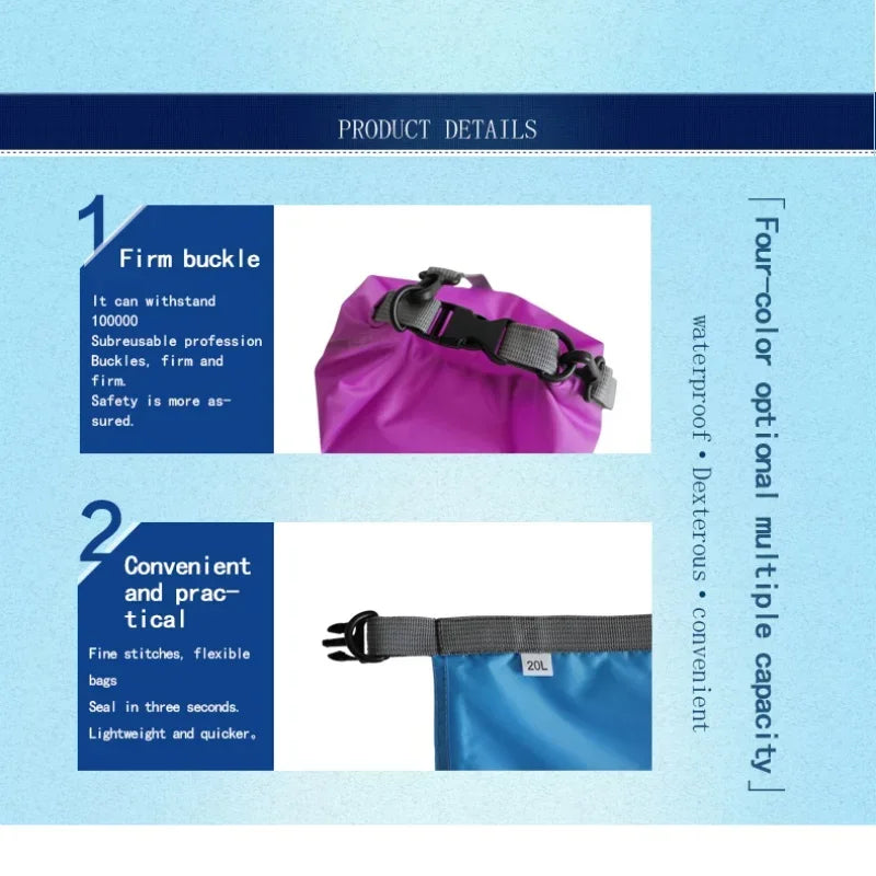 Bolsa seca impermeable 5L10L20L40L70L para acampar, senderismo, natación, Rafting, Kayak, río, senderismo, pesca, bolsa de agua al aire libre