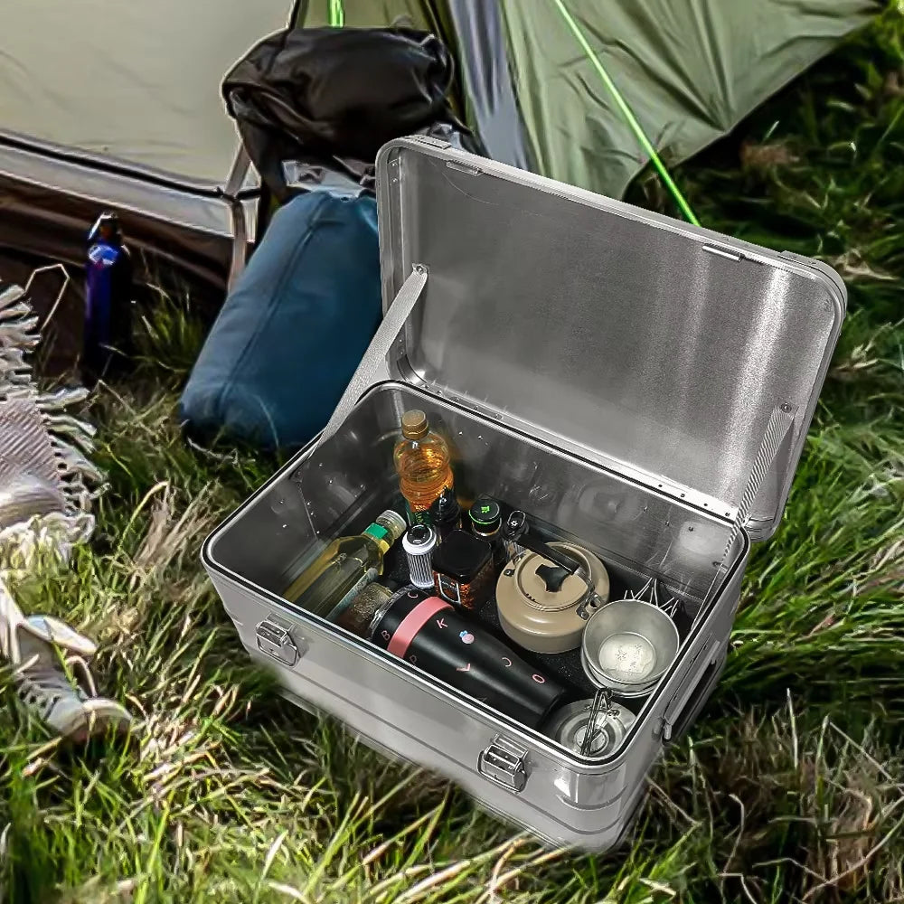30-80L Camping Picnic viaje aleación de aluminio caja de gran capacidad accesorios bolsa de almacenamiento accesorios de senderismo almacenamiento al aire libre