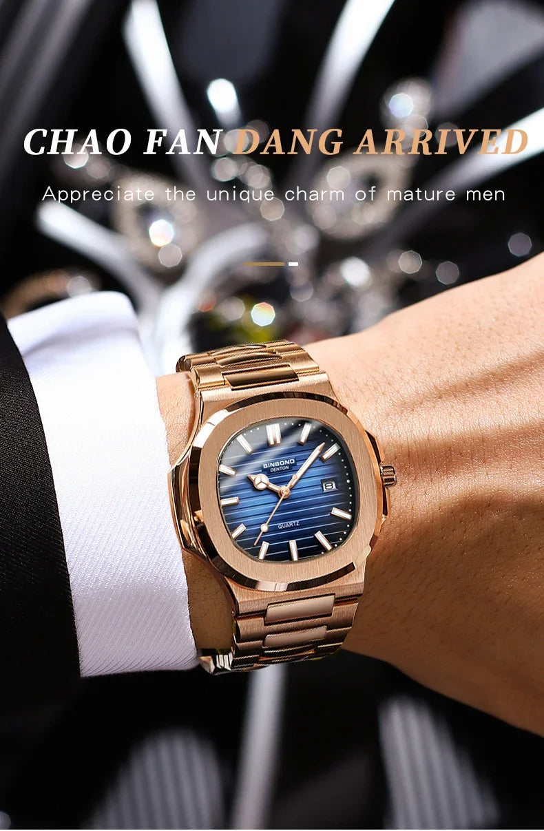Nuevo Reloj informal de negocios de oro rosa, Reloj de lujo para Hombre, relojes automáticos, relojes de pulsera de cuarzo de alta moda para Hombre, regalos, Reloj para Hombre