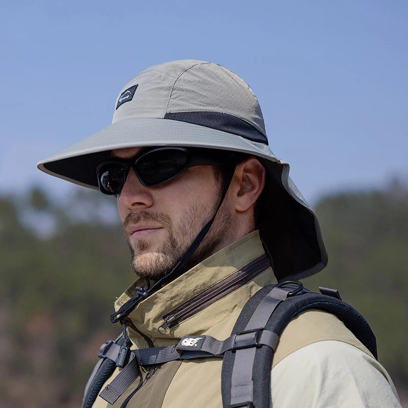Sombreros de pescador resistentes al agua para hombre, sombrero de cubo de ala ancha transpirable con chal, protección solar UV, senderismo al aire libre, pesca, Verano