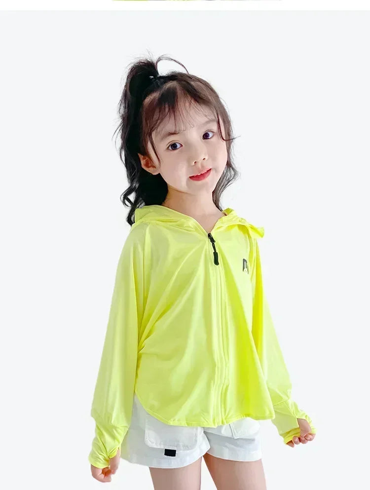 Ropa de protección solar para niños, chaqueta de protección solar de seda helada para exteriores, resistente a los rayos UV, chaqueta de protección solar para juegos al aire libre de verano