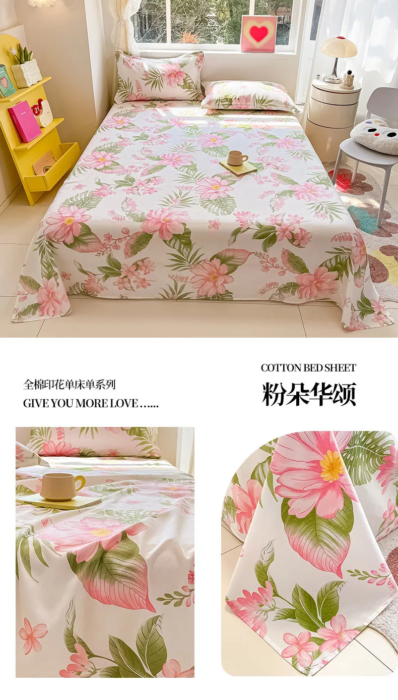 Sábana de algodón 100% con estampado de flores, sábanas dobles para niñas y niños, ropa de cama individual Queen King Size, 1 Uds.