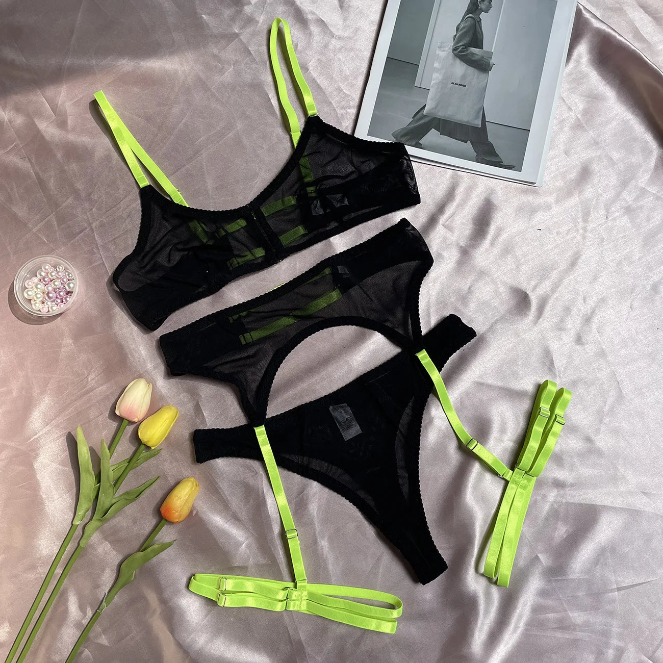 Babydoll de encaje, conjunto de sujetador abierto, ropa Ãntima para mujer, sujetador Sexy, conjuntos de Tanga y lencerÃa, conjunto de Bralette transparente, ropa interior erótica Sexy