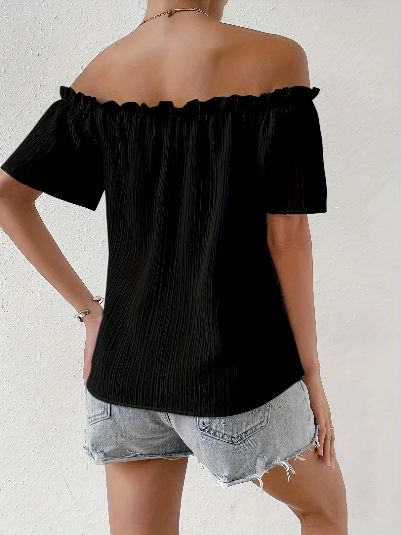 Camisa elegante sin tirantes de verano para mujer, blusas informales de gasa lisas para oficina, Tops con hombros descubiertos a la moda