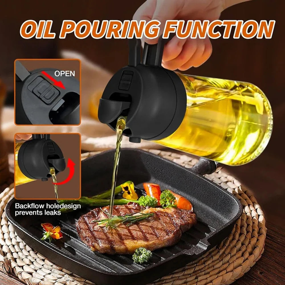 Dispensador de aceite 2 en 1, pulverizador, botella de aceite vertedor, contenedor de aceite de plástico, vaporizador para cocina, ensalada, barbacoa, cocina de acampada