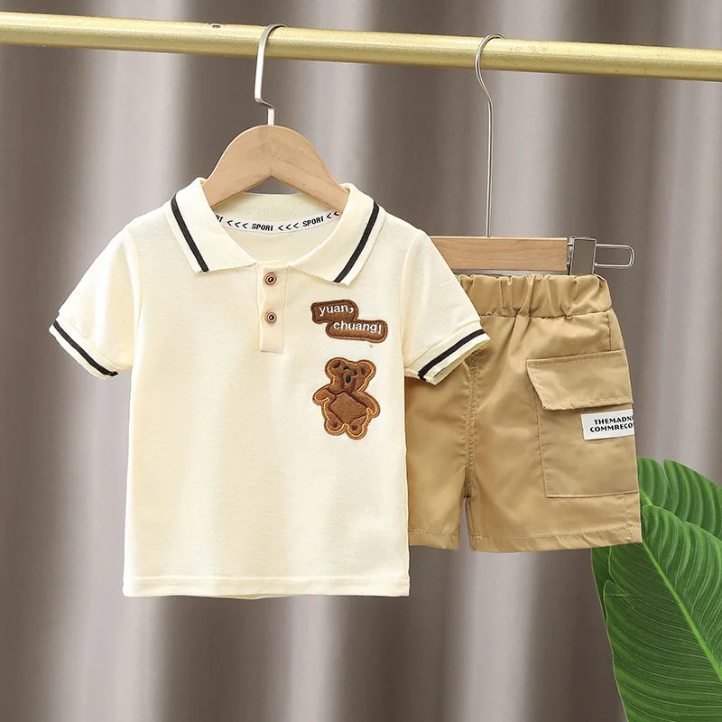 1Set Boys Girls Leisure Set Fashion Children Short Sleeve Shorts Sets Summer Kids Clothes Baby Tee Pants Solid Color Tracksuits