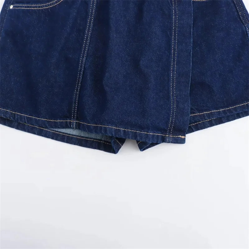 TRAF-Camiseta vaquera azul para mujer, camisa recortada de manga corta, Tops cortos de verano para mujer, ropa de calle Y2k, blusa elegante para mujer