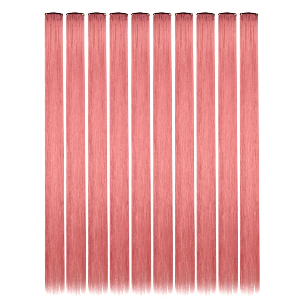 10 unids/pack de extensiones de cabello con Clip para fiesta de colores para niñas, postizos sintéticos de pelo liso de 22 pulgadas de colores Omber