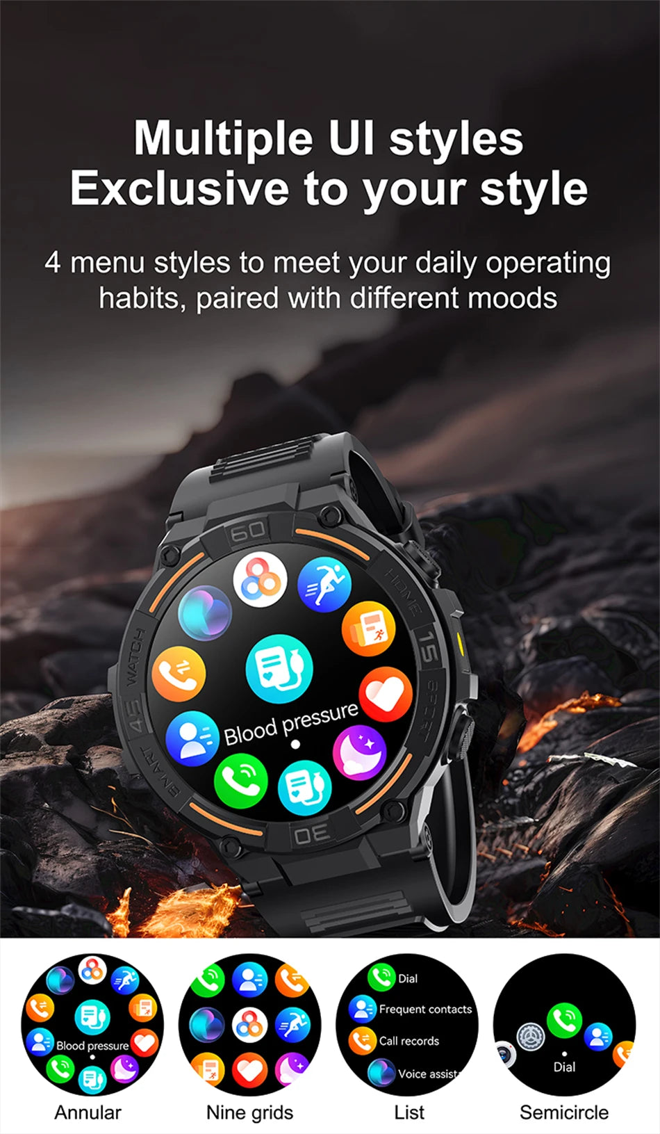 Reloj inteligente militar para hombre, dispositivo con pantalla HD de 360x360, linterna, control de la salud, resistente al agua, control del ritmo cardÃaco, llamadas BT, para Android e IOS