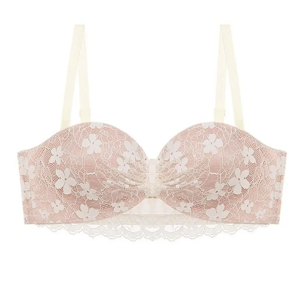 Sujetador inalámbrico de malla ajustado para mujer, sujetador antiflacidez de encaje Floral dulce con escote en V profundo, lencería con pechos recogidos, regalos
