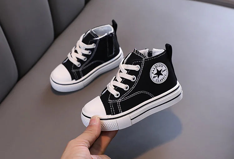 Zapatos de lona de caña media para niños, zapatos informales cómodos de fondo suave para niños y niñas, zapatos de tablero transpirables antideslizantes