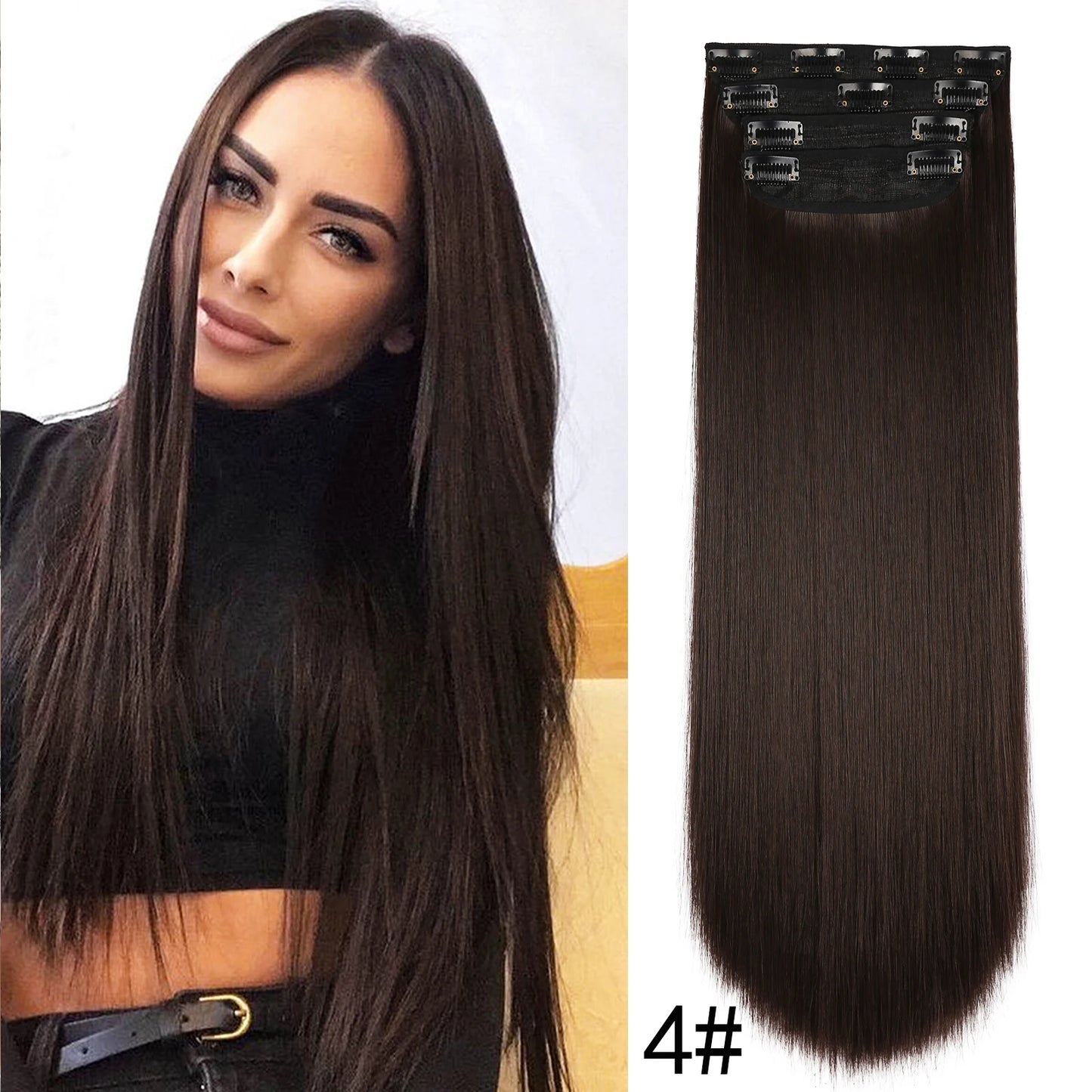 4 unids/set 20 pulgadas Clip de pelo sintético en postizos gruesos y largos ondulados para mujeres extensiones de cabello sintético de cabeza completa postizos ombré