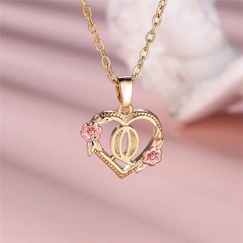 Collar con colgante de flor y letra de A-Z para mujer, Color oro amarillo, joyerÃa de boda, regalo para mujer