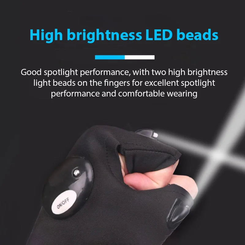Guante sin dedos con luz nocturna Led, guantes de pesca impermeables, Camping, senderismo, supervivencia, rescate, herramienta multiluz para exteriores