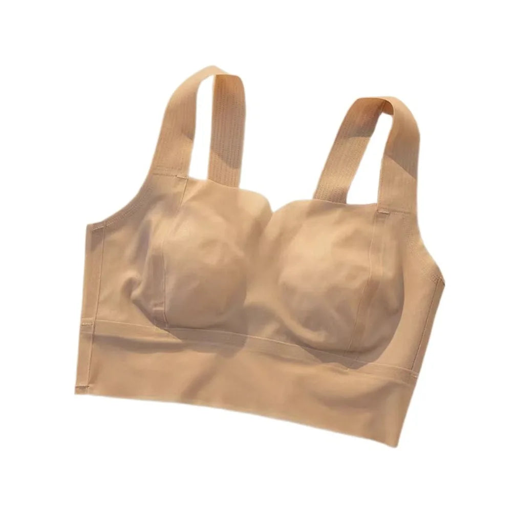 Sujetador ultrafino inalámbrico con escote en V profundo para mujer, sujetador sin costuras con pechos recogidos de seda helada, lencería de Copa grande, sujetadores push-up, regalos