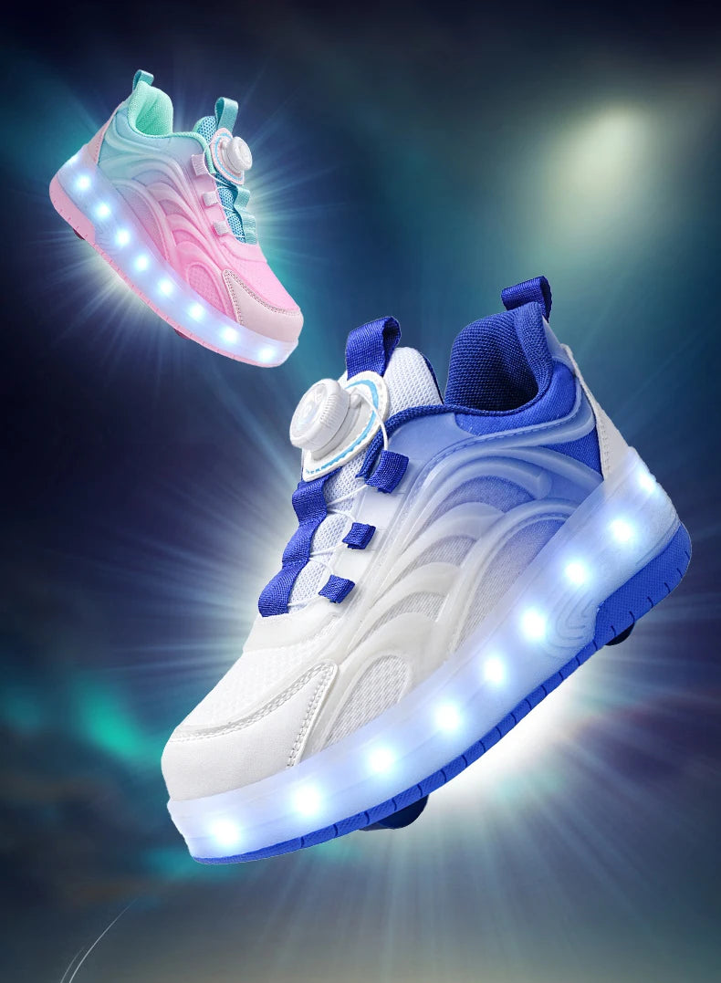 Zapatos de patín con luz Led de dos ruedas para niños y niñas, zapatillas deportivas luminosas, monopatín con carga USB