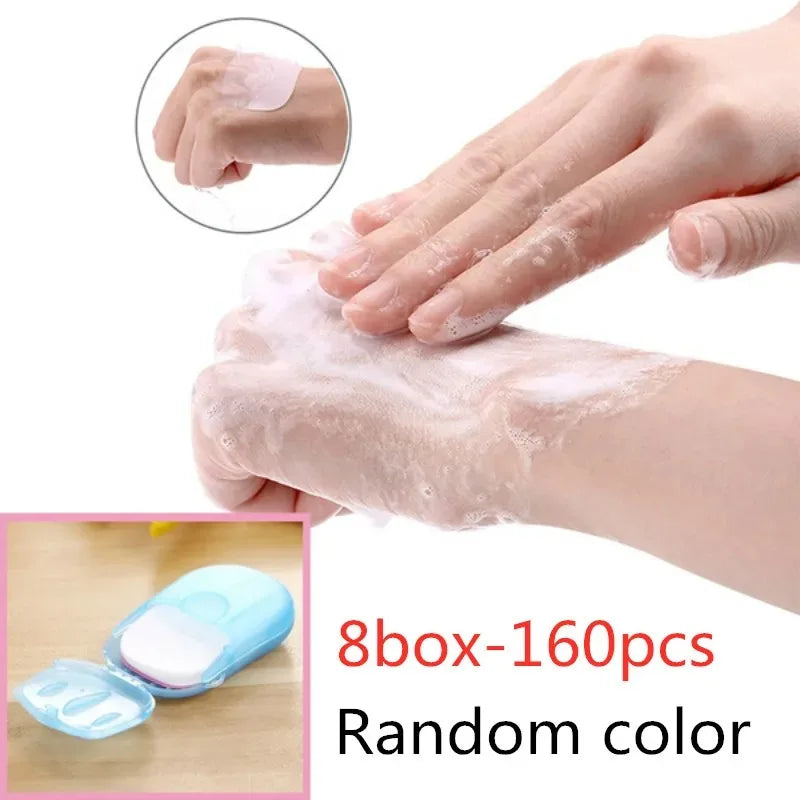 Jabón portátil de papel desechable para viajes, Camping, Mini jabones de limpieza para lavar, limpieza de manos para senderismo al aire libre, suministros al aire libre