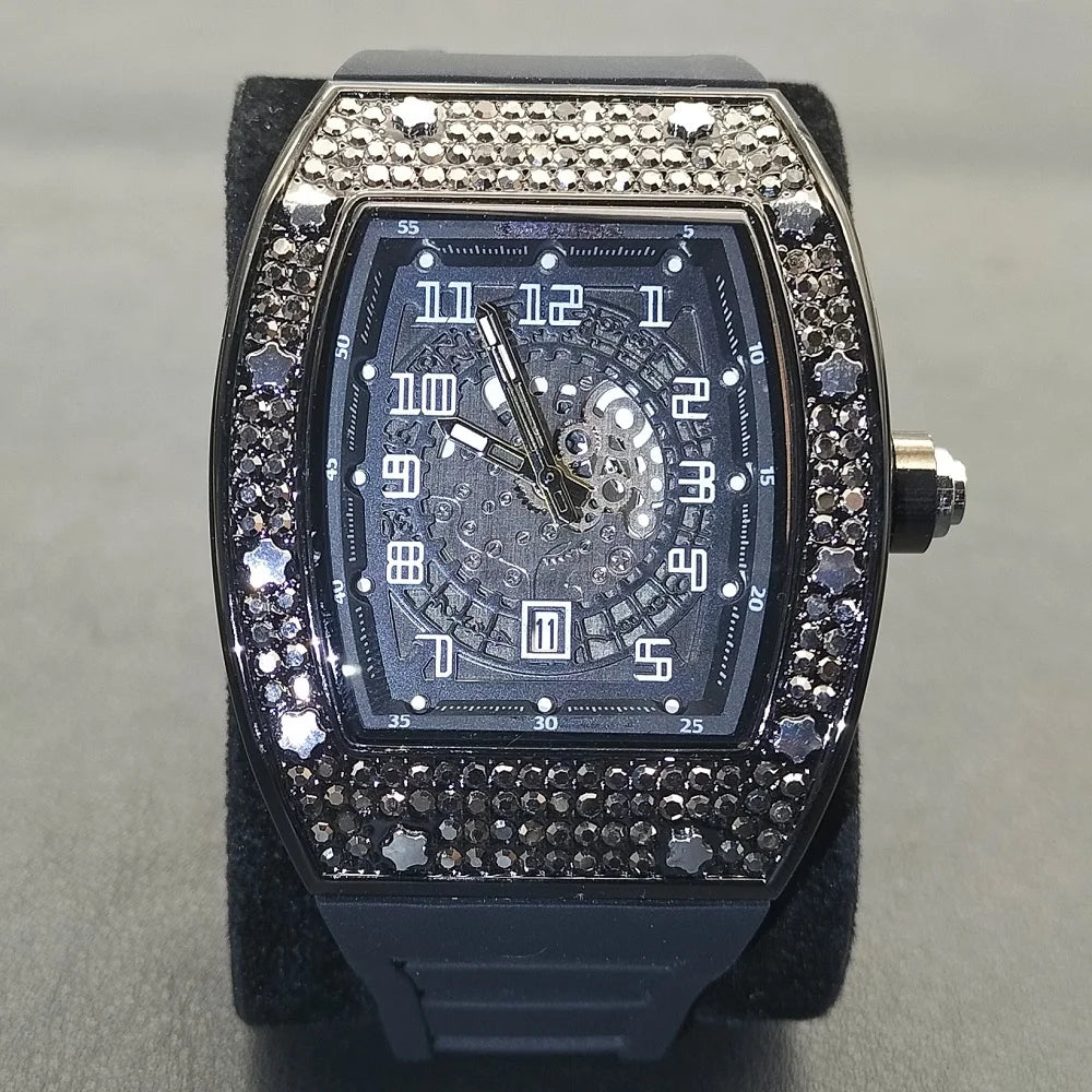 MISSFOX, nuevos relojes de pulsera para hombre, correa de goma Tonneau, reloj de cuarzo resistente al agua para hombre, relojes huecos de oro clásicos únicos para hombre, regalos