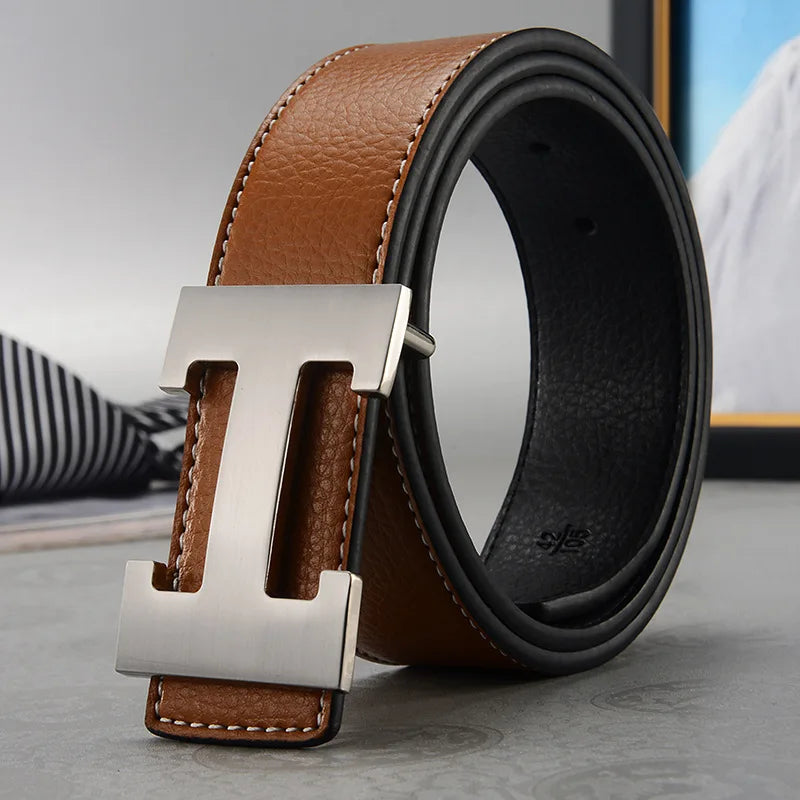 Cinturón de cuero genuino de lujo para hombre y mujer, correa de Metal de 3,8 cm de ancho, de alta calidad, a la moda