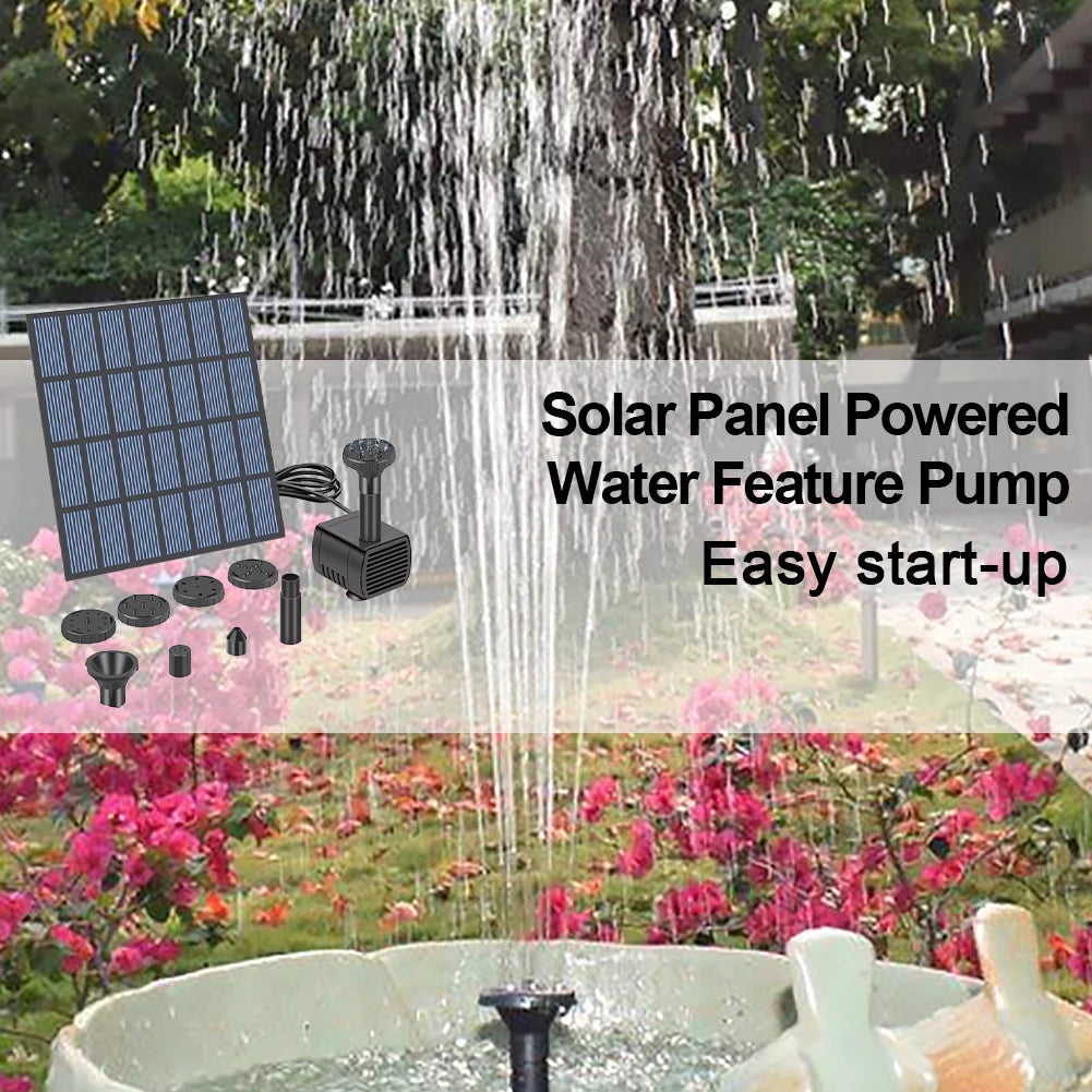 Bomba de fuente de agua Solar con boquillas, Kit de bomba de estanque de fuente Solar, Kit de bomba de agua Solar para jardín, piscina, estanque, fuente de acuario