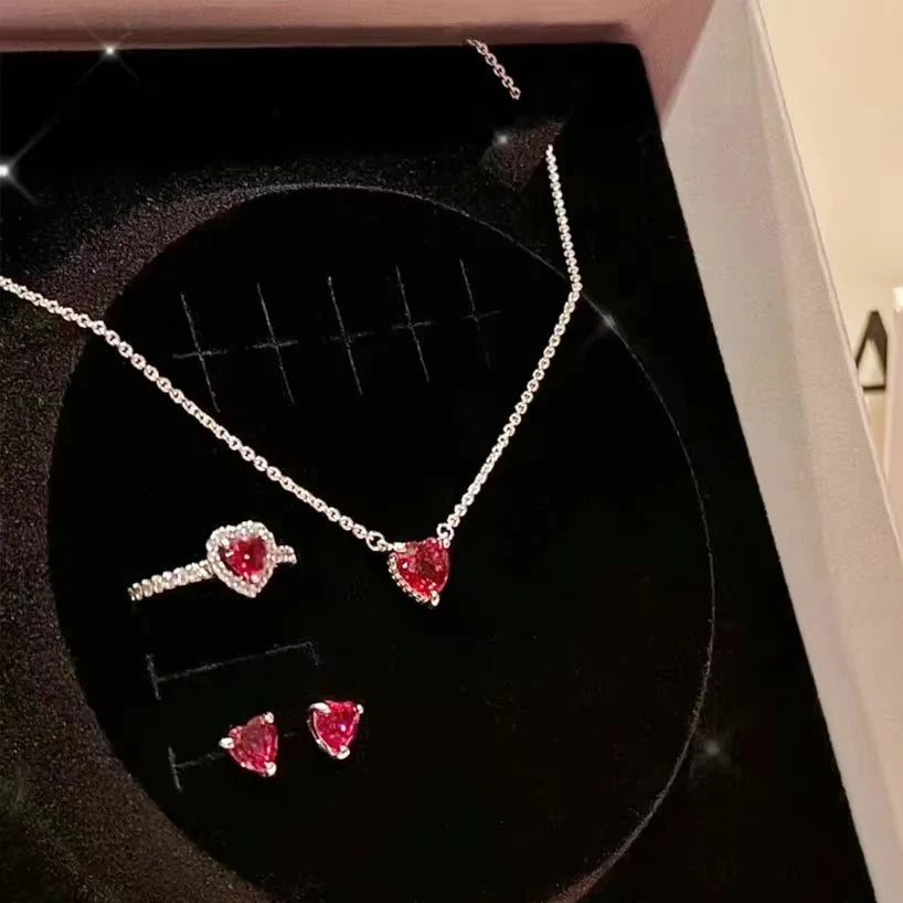 Tamaño europeo 6 7 8 9 anillos rojos, blancos y rosas para mujer, anillo de cristal de boda Original, accesorios de joyería de lujo, joyería de moda