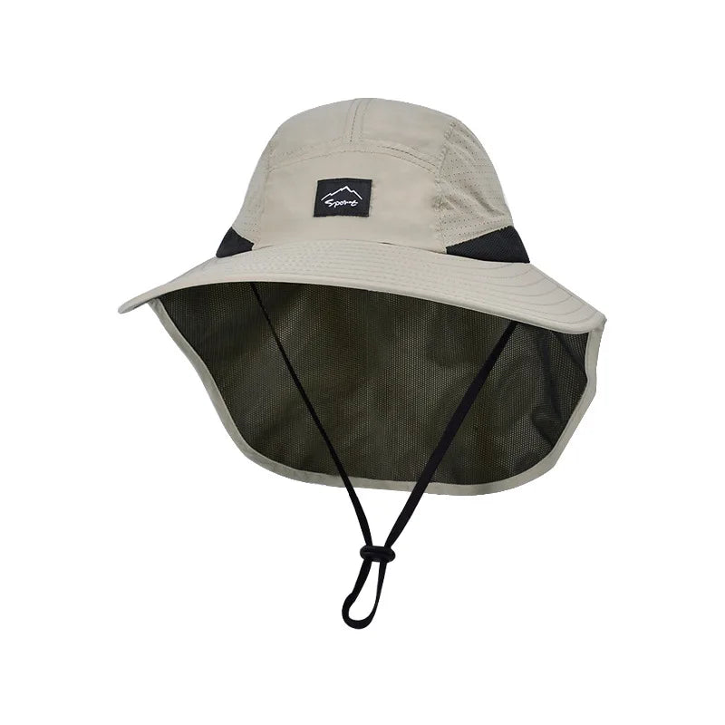 Sombreros de pescador resistentes al agua para hombre, sombrero de cubo de ala ancha transpirable con chal, protección solar UV, senderismo al aire libre, pesca, Verano