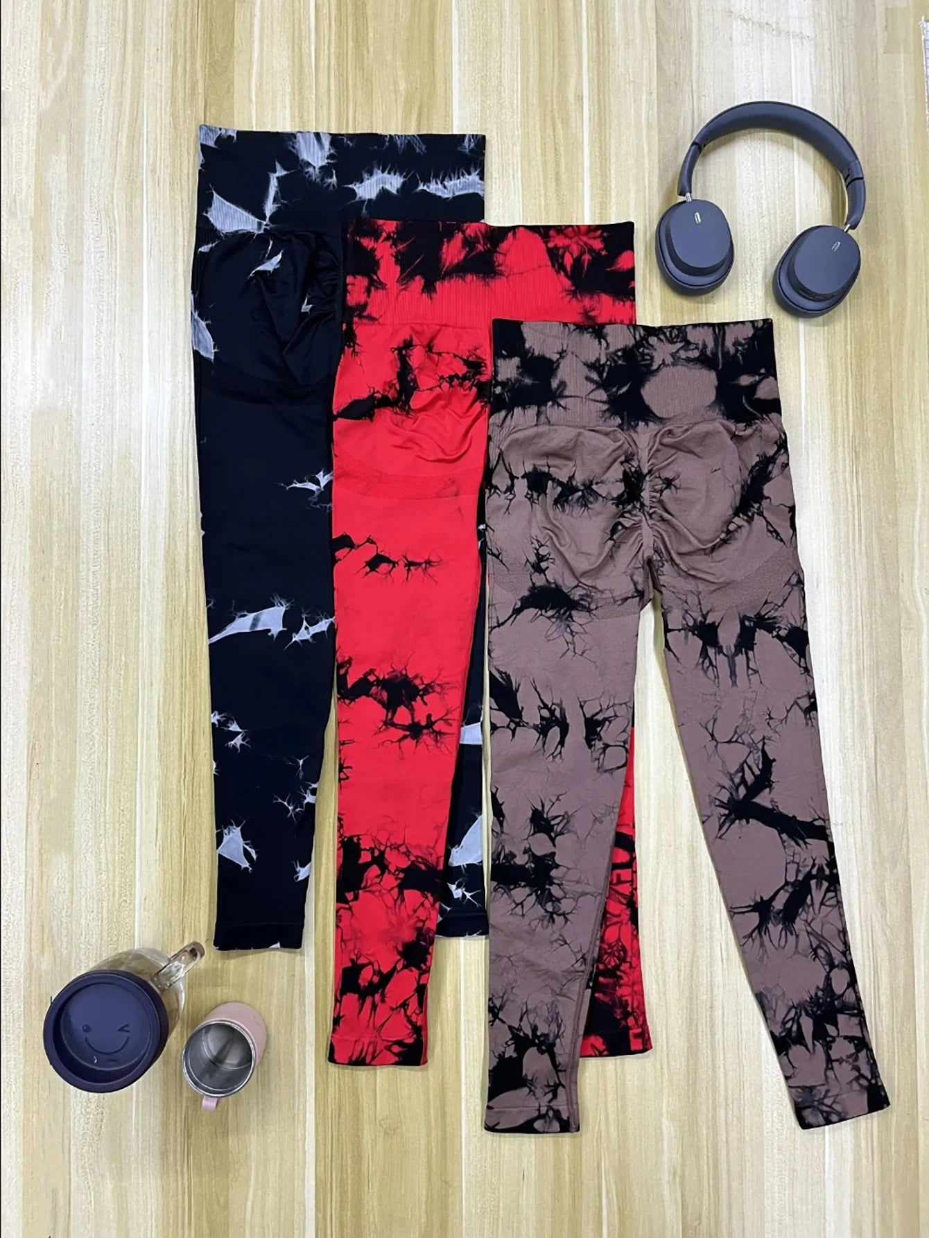 Leggings sin costuras Tie Dye para mujer, pantalones de Yoga de cintura alta, mallas elásticas de levantamiento de glúteos, mallas deportivas de cintura ancha