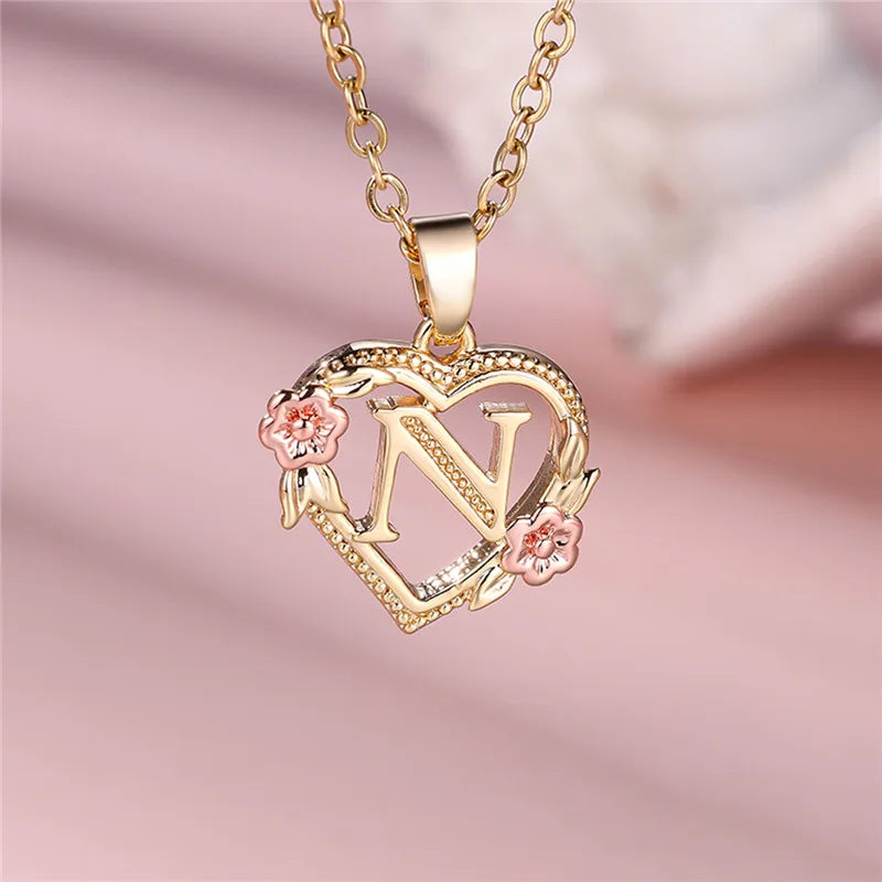 Collar con colgante de flor y letra de A-Z para mujer, Color oro amarillo, joyerÃa de boda, regalo para mujer